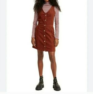 Levi’s Womens Tuli Corduroy Button Up Overall Dress Size S Y2K Utility Brown